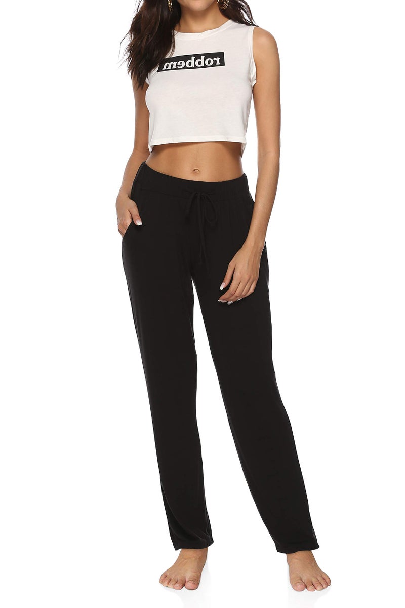 DIBAOLONG Womens Yoga Pants Wide Leg Comfy Drawstring Loose Straight Lounge Running Workout Legging Balck XXL Black - Image 5